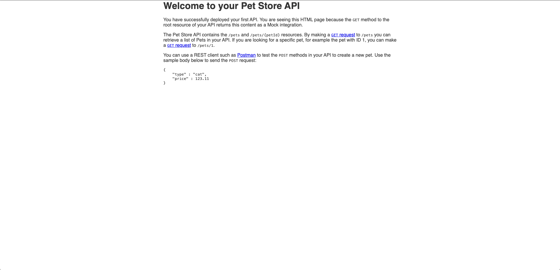 AWS GET Petstore results